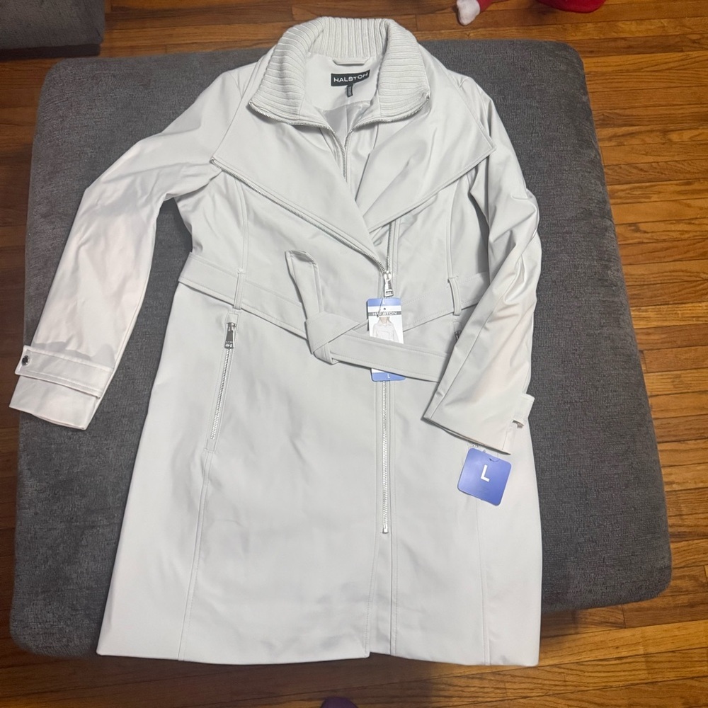 NEW Halston Women’s Water-Resistant Gray Belted Trench Coat – Sizes M & L - Picture 2 of 16